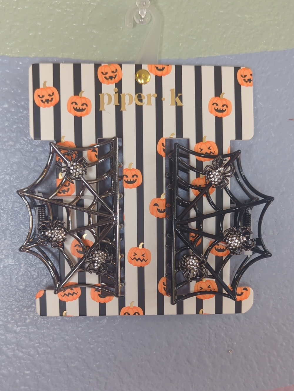 Piper k Black Spiderweb Hair Clips with Rhinestone Spiders - NWT Halloween